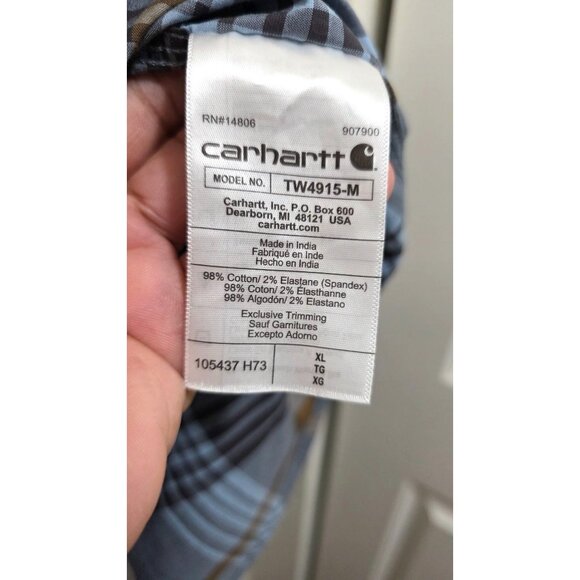 Carhartt Rugged Flex Mens Relaxed Fit Plaid Button-Up Shirt XL Blue & Brown - Picture 7 of 7